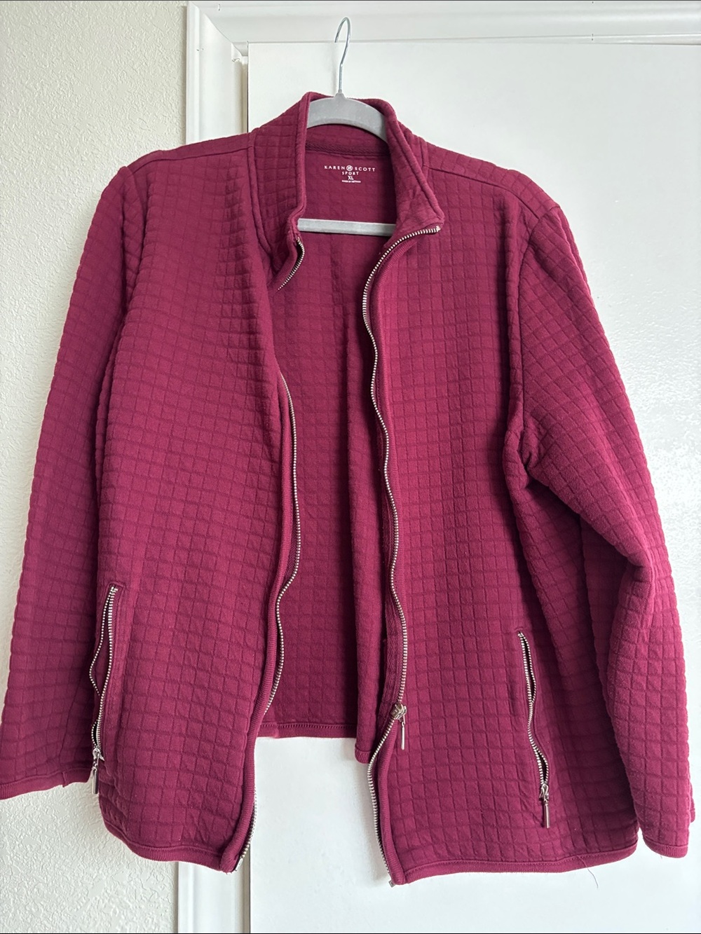 Karen Scott Quilted Bomber Jacket in Berry